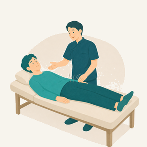 施術者に鍼治療を相談する方のイラスト